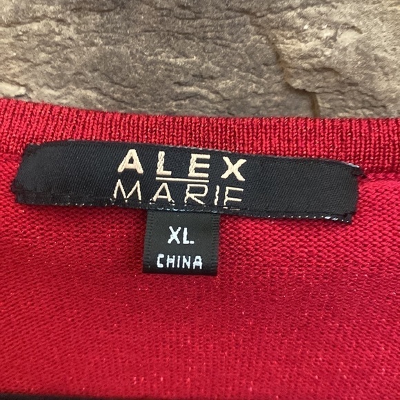 Alex Marie red metallic V-neck sweater cardigan with gold buttons. Size XL - Picture 12 of 12